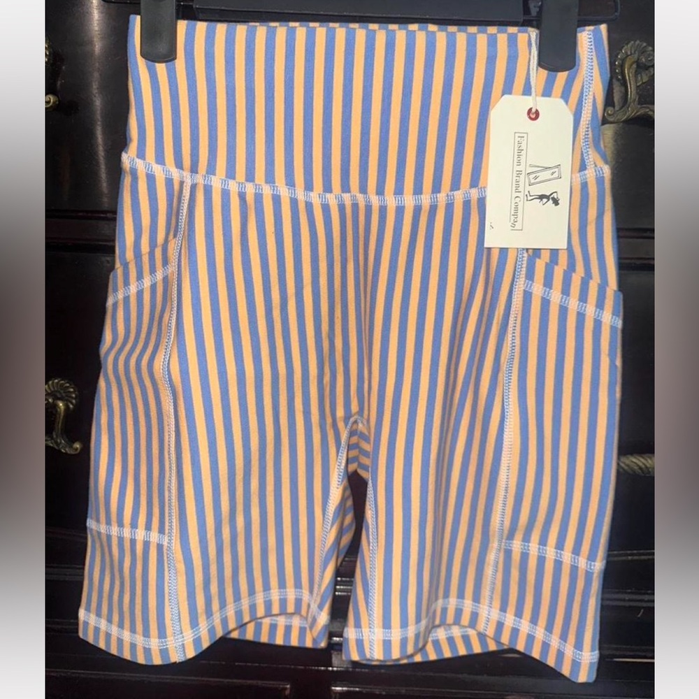 XS Fashion Brand Company Surf Stripe Cotton Shorts in Orange/Blue